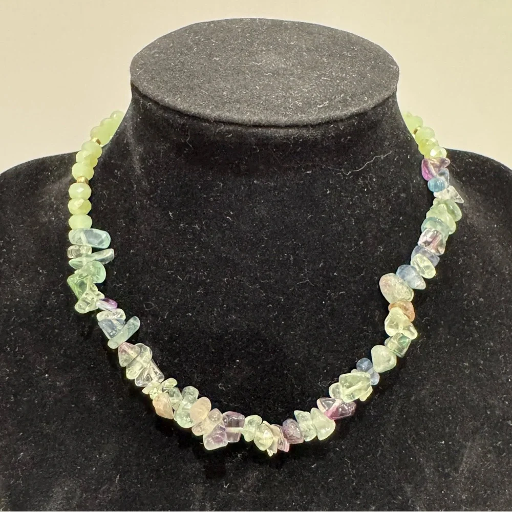 Multicolor beaded Necklace greens and purples